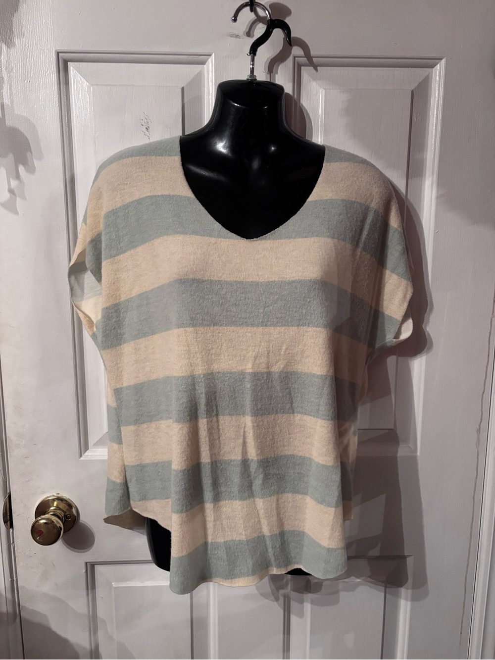 Antistar Relaxed V-Neck Striped Tunic in Cream and Light Blue